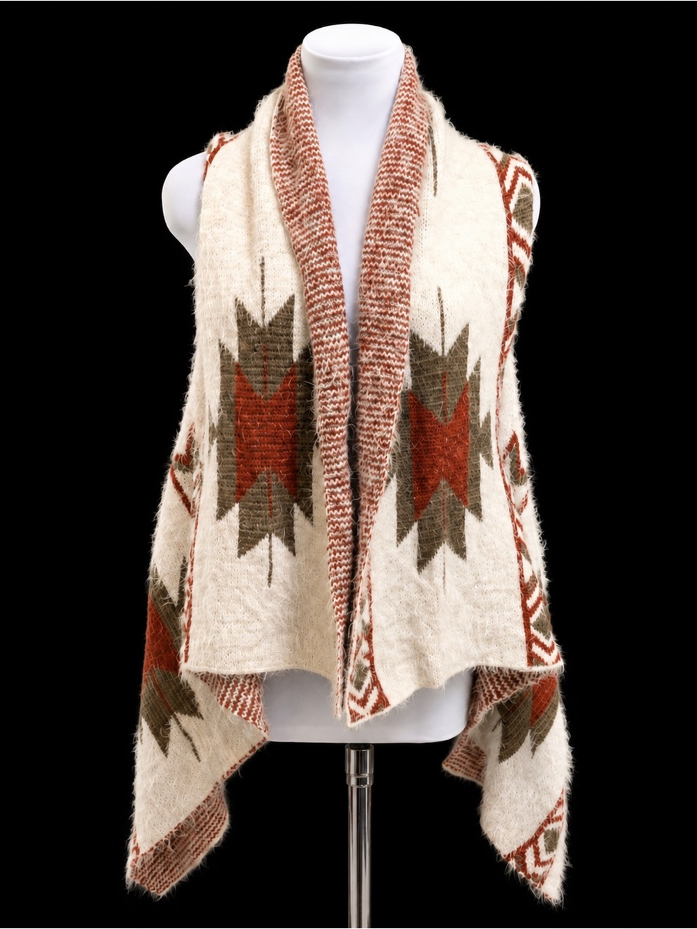 Italy Design Southwestern Aztec Draped High Low Vest Cardigan M